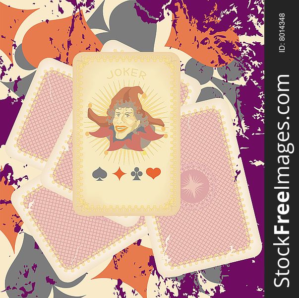 Color decorative illustration with antiquarian playing cards. Color decorative illustration with antiquarian playing cards.
