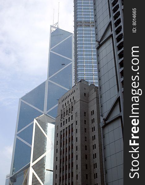 Modern skyscraper in Hongkong Central city center, high office buildings and banks. Modern skyscraper in Hongkong Central city center, high office buildings and banks.