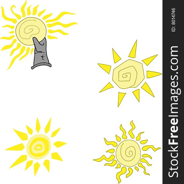 Solar disk, sun graphic representation, the sun beams, the simplified image
