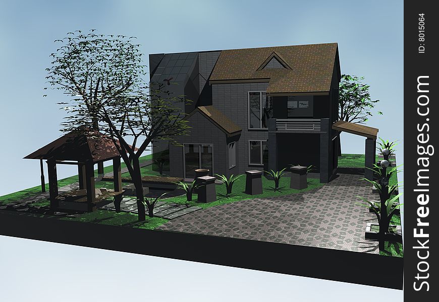 A 3D bungalow with garden. A 3D bungalow with garden