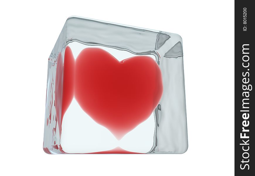 Isolated heart and ice cube on white background. Isolated heart and ice cube on white background