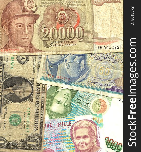 Old banknotes off course background
