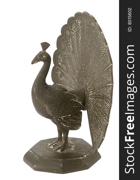 Engraved brass peacock figurine from India