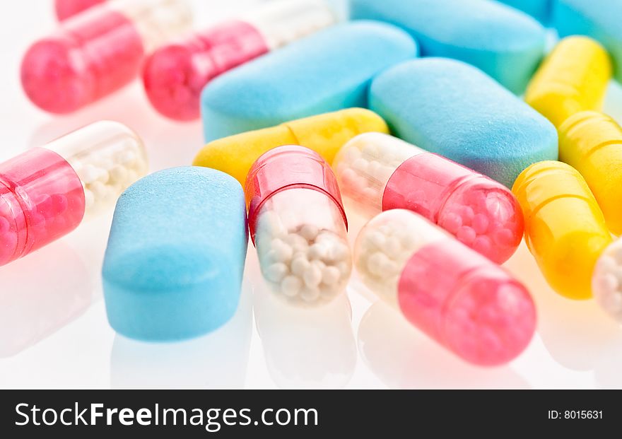 Medical pills and tablets background