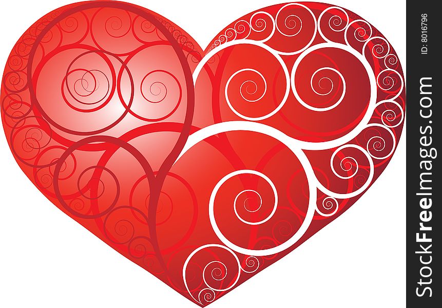 Isolated ornate heart in red and white colors. Isolated ornate heart in red and white colors.