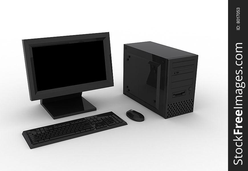 3d render of grey computer. Monitor, keyboard, mouse. 3d render of grey computer. Monitor, keyboard, mouse.