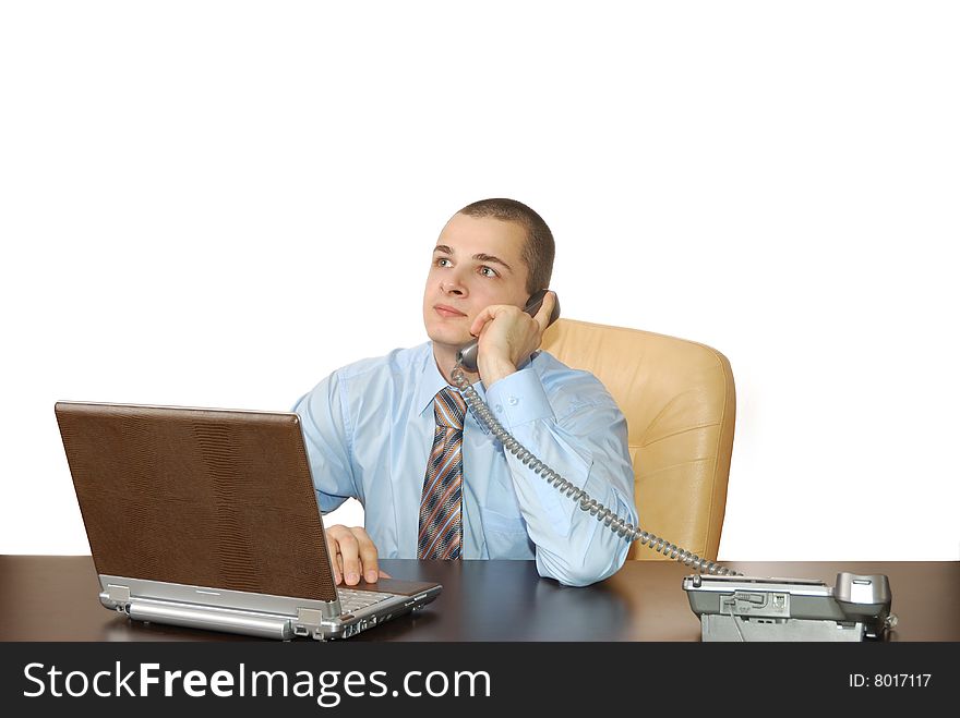 Man At Work Isolated On White Background