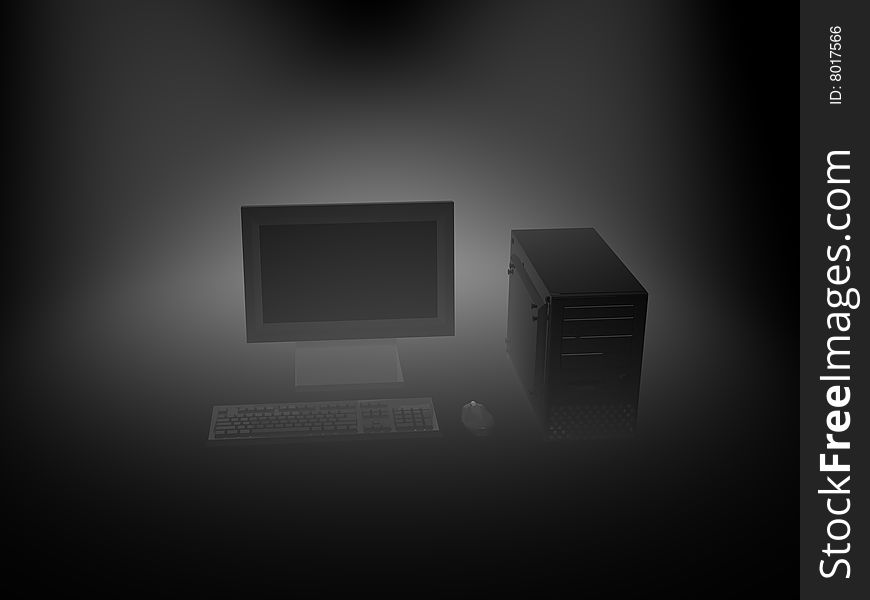 3d render of projector and black computer.