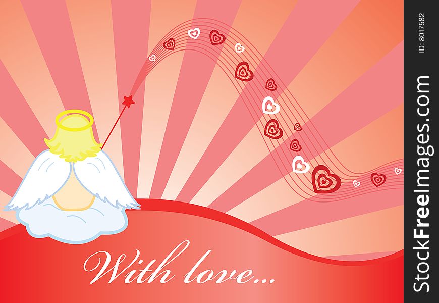 Red loving wallpaper with angel and hearts