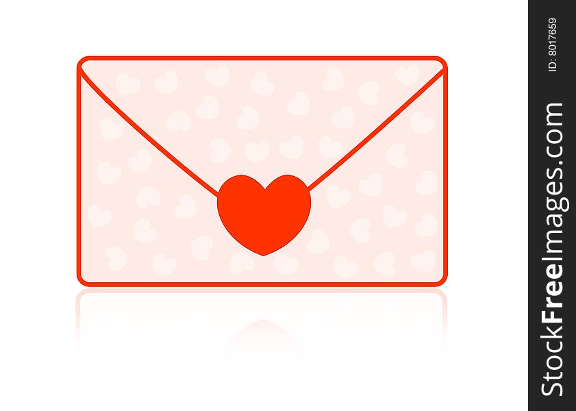 Envelope seal with a red heart isolated on white background