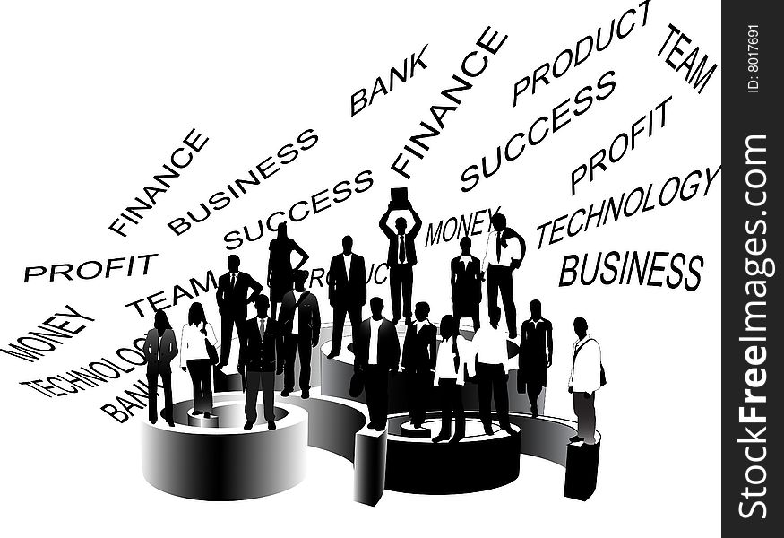 Illustration of business people and graph