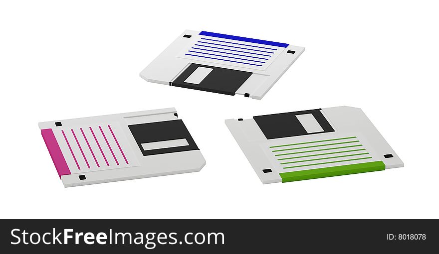 3D isolated floppy diskettes on white background