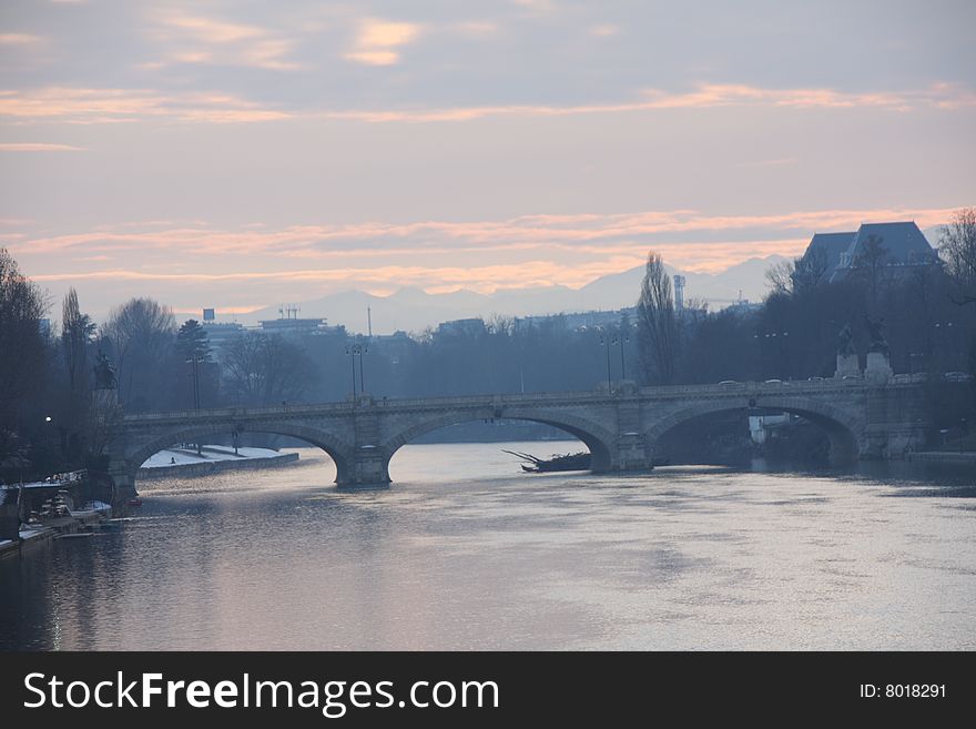 Turin Bridge At Sunset