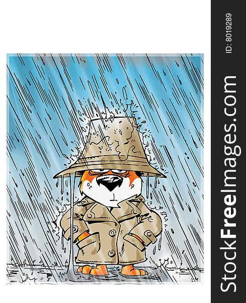 Brown cat animal in rain coat. Brown cat animal in rain coat