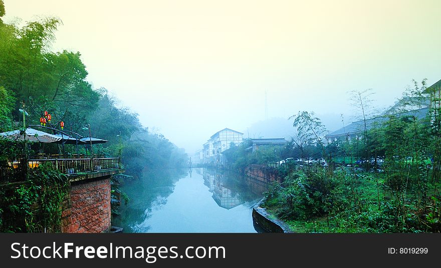 Town next to river