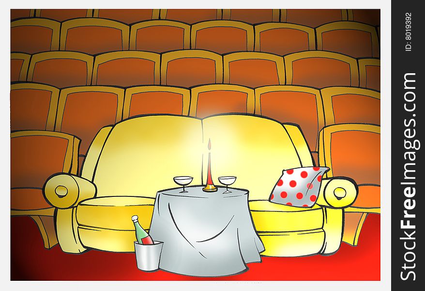 Cinema with yellow chair for rest