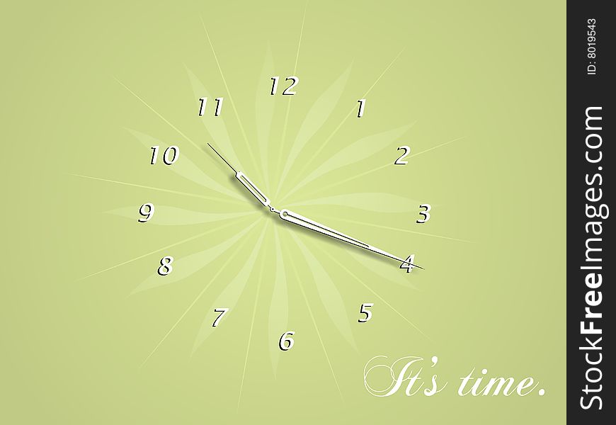 Clock over a floral green background. Clock over a floral green background.