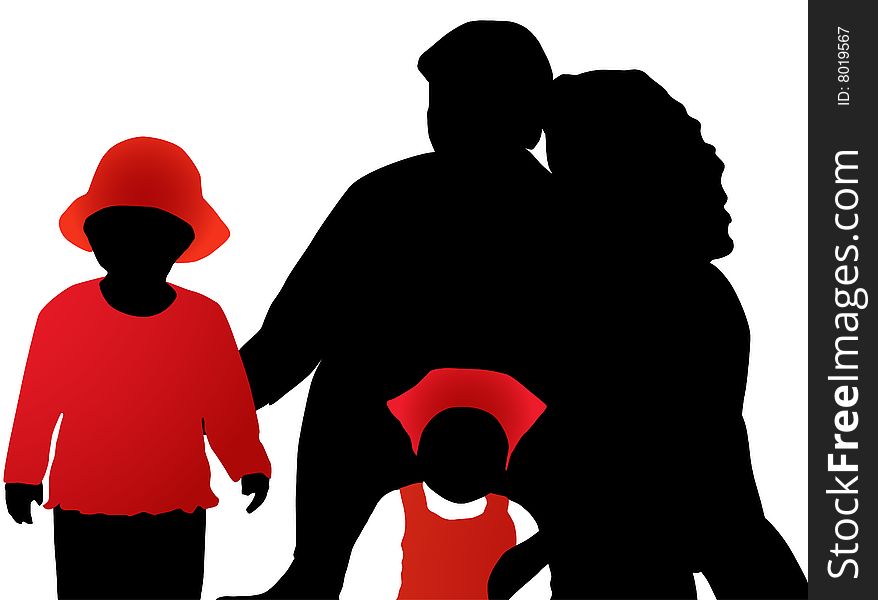Illustration of family silhouettes, black, red