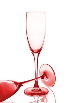 Two Dark Red Glasses For Champagne. Stock Photo