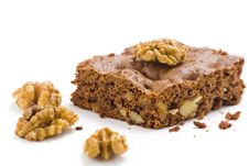 Hot Chocolate Brownie With Walnuts And Vanilla Royalty Free Stock Photography Hot Chocolate Brownie With Walnuts And Vanilla Royalty Free Stock Photography