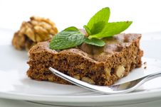 Hot Chocolate Brownie With Walnuts And Vanilla Stock Photos Hot Chocolate Brownie With Walnuts And Vanilla Stock Photos