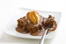 Hot Chocolate Brownie With Walnuts And Vanilla Stock Photography Hot Chocolate Brownie With Walnuts And Vanilla Stock Photography
