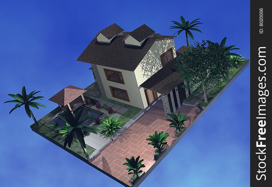 A 3D bungalow with garden. A 3D bungalow with garden