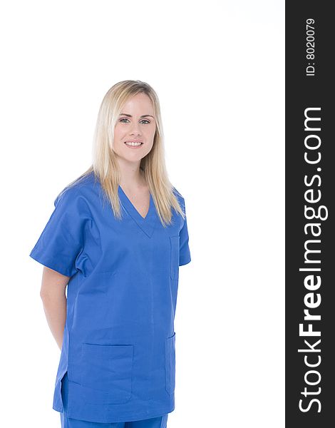 Nurse Isolated On Whitewith Blue Uniform