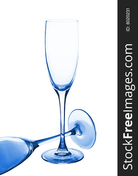 Two dark blue glasses for champagne. On a white background. Two dark blue glasses for champagne. On a white background.