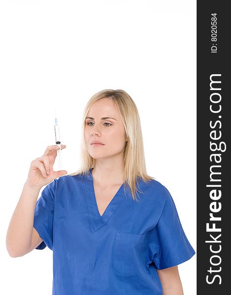 Nurse Isolated On Whitewith Blue Uniform