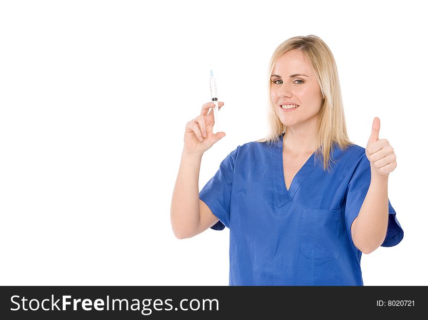 Nurse Isolated On Whitewith Blue Uniform