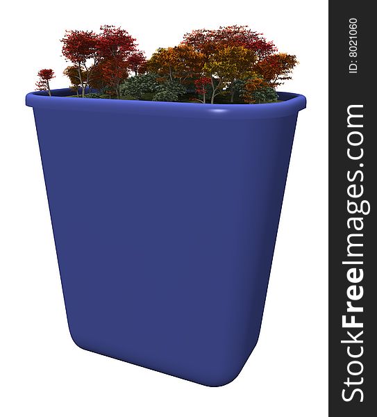 A CG recycling bin is populated with a clean forest. The front has been left blank to enable customization. A CG recycling bin is populated with a clean forest. The front has been left blank to enable customization.