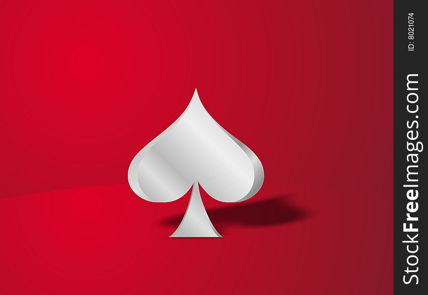 Metallic poker spade icon over a red background. Metallic poker spade icon over a red background.