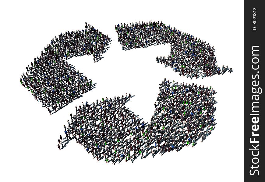 Over 2,000 people congregated in the shape of the recycling logo. Over 2,000 people congregated in the shape of the recycling logo.