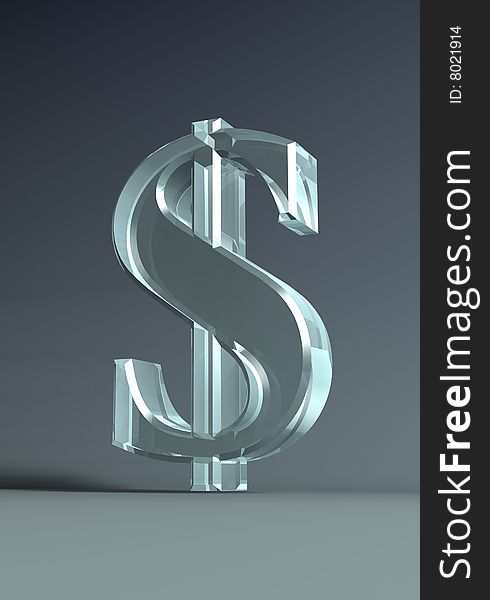 3D graphics. A dollar sign, made of glass or plexi.