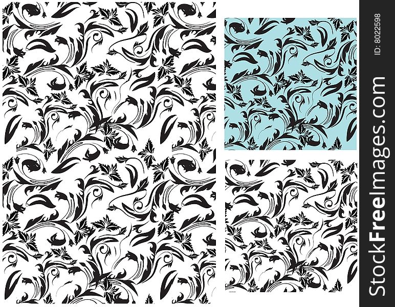 Set of seamless pattern and decorative floral art. Set of seamless pattern and decorative floral art