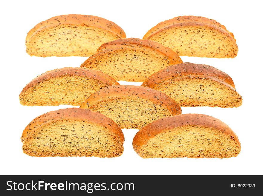 Crackers with a poppy on a white background