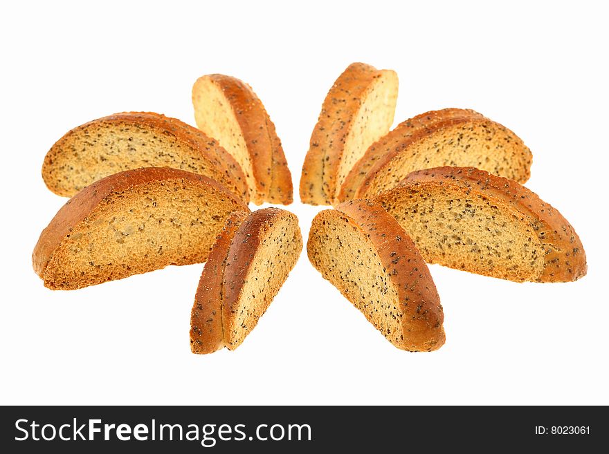 Crackers with a poppy on a white background