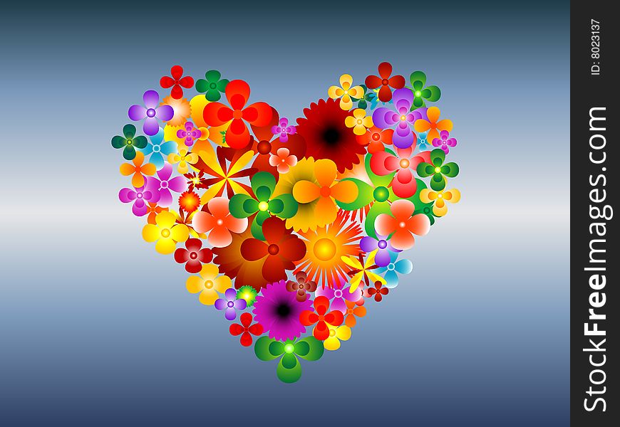 Illustration of flowers and heart. Illustration of flowers and heart