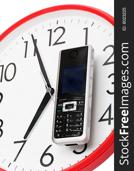 Modern phone on a dial of clock. Modern phone on a dial of clock