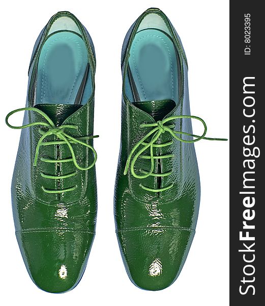 Green color woman leathers shoes
