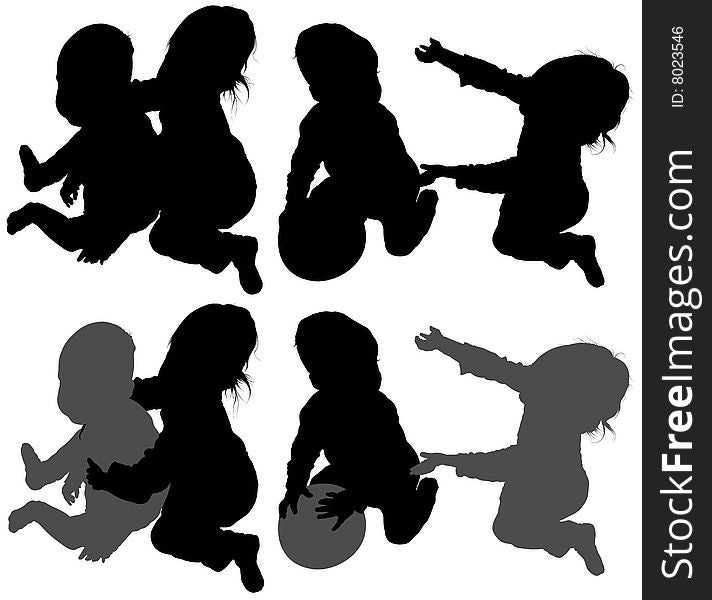 Childrens Games 04 - detailed silhouettes as illustrations, vector
