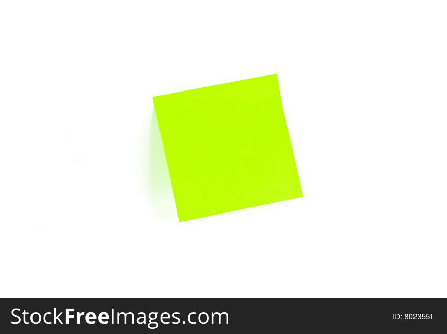 Blank post-it tilted with a shadow beneath it. Blank post-it tilted with a shadow beneath it