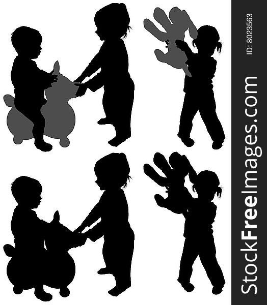 Childrens Games 05 - detailed silhouettes as illustrations, vector