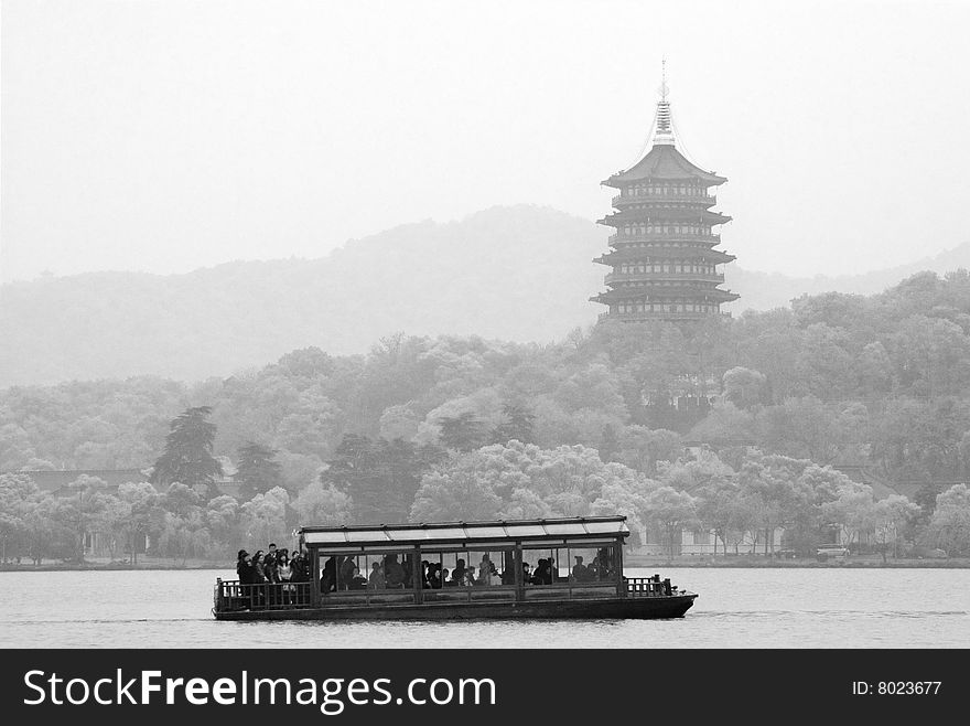 A tour boat on West Lake, China