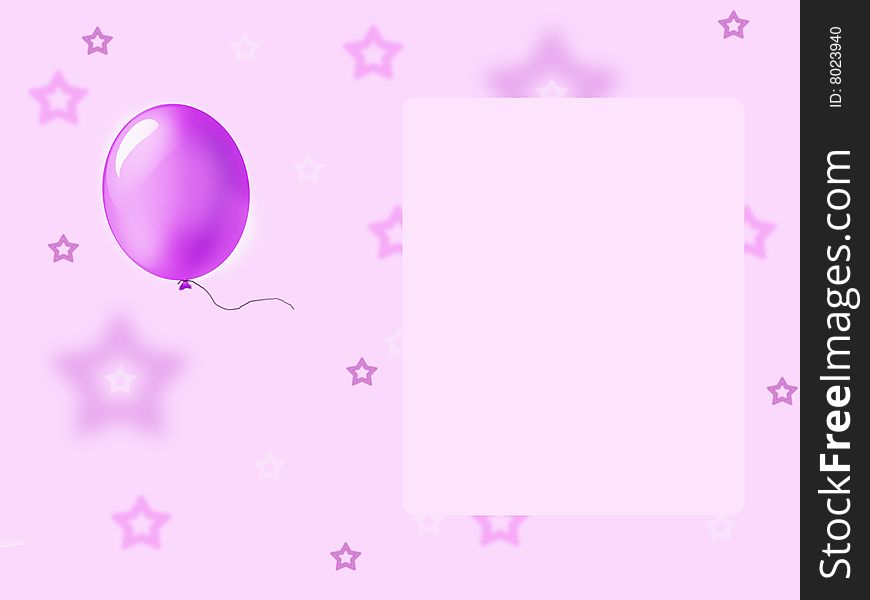 Pink card for holiday with balloon and stars