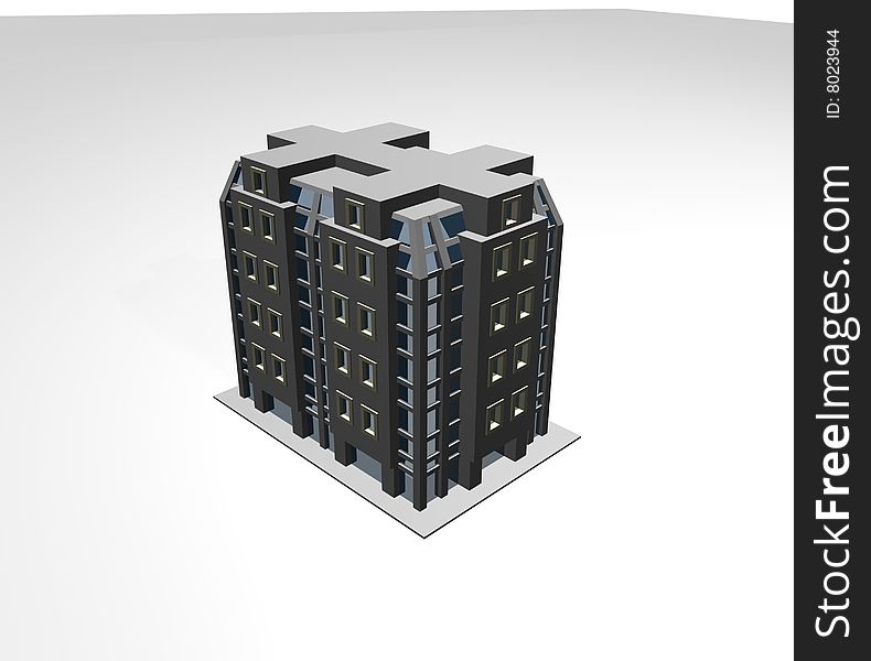 A 3D building perspective view. A 3D building perspective view