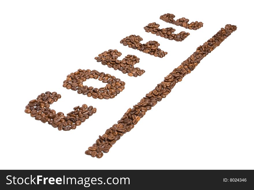 The word coffee made from coffee beans isolated at white