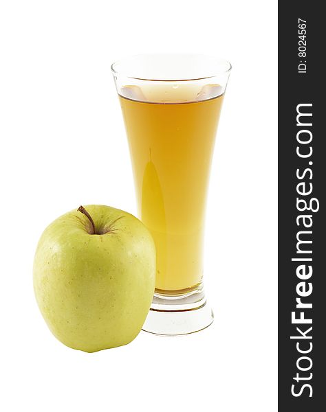 Glass of the apple juice and apple. Isolated on the white. Glass of the apple juice and apple. Isolated on the white.