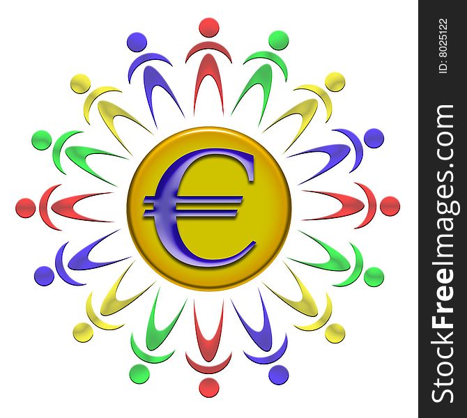 Illustration of different men around the euro symbol. Illustration of different men around the euro symbol